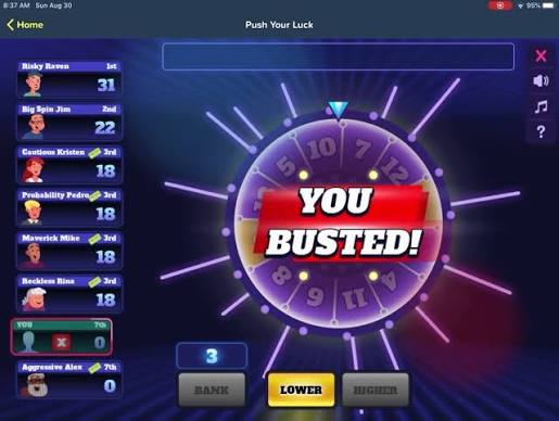 You busted message after a failed Push Your Luck prediction